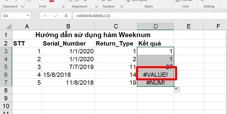 Hướng dẫn sử dụng hàm weeknum kèm ví dụ minh họa