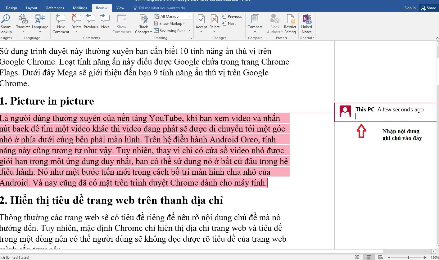 Cách tạo ghi chú và xóa ghi chú trong word đơn giản