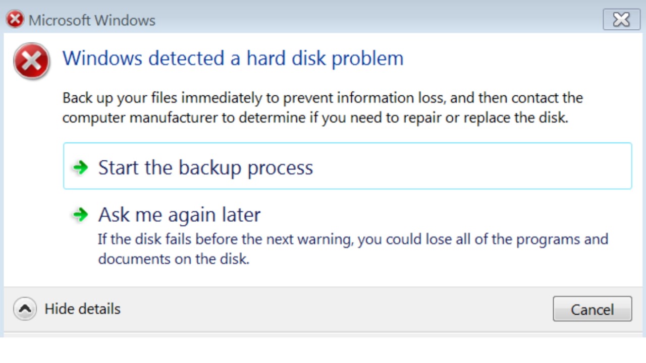 Lỗi Windows detected a hard disk problem