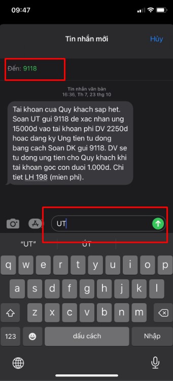 Các mức ứng tiền qua tổng đài 9118