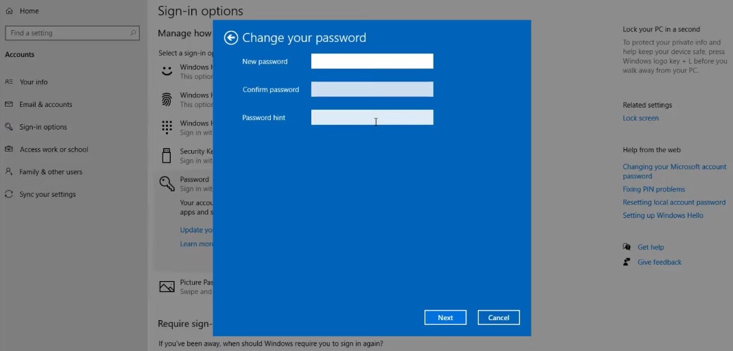 Sửa lỗi “We'll Need Your Current Windows Password” trên Win