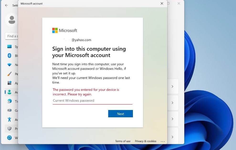 Sửa lỗi “We'll Need Your Current Windows Password” trên Win