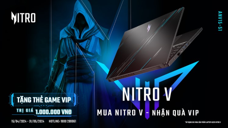 Mua laptop gaming Acer Nitro V nhận ngay thẻ game VIP