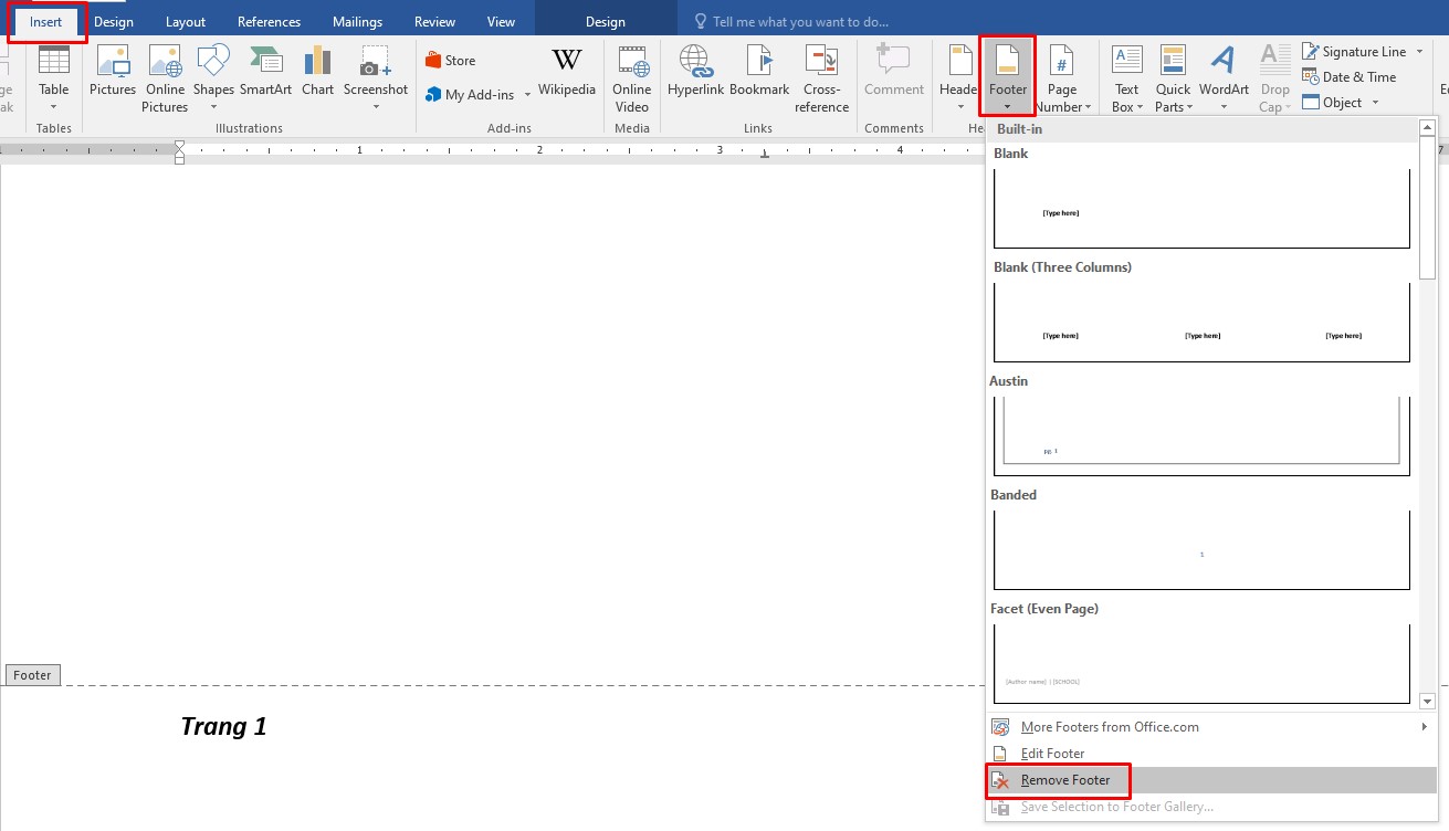 Cách xóa Header and Footer trong Word 