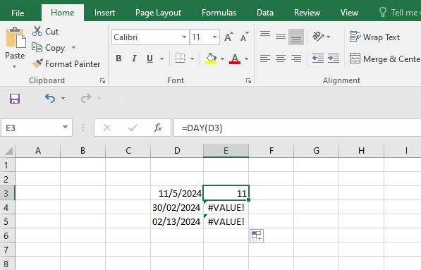 Lỗi #Value! ngày tháng trên Excel