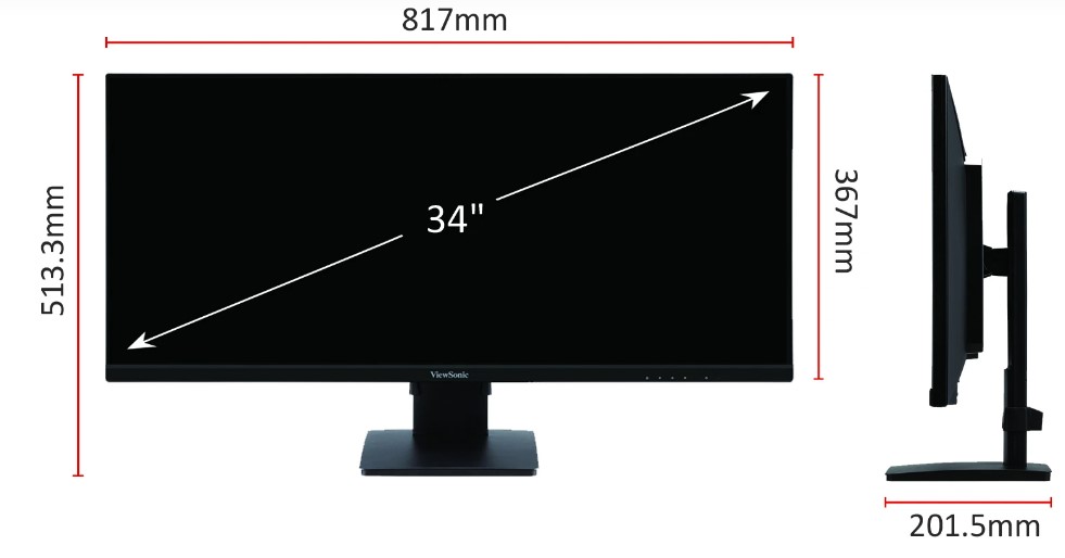 Kích cỡ màn hình Viewsonic VA3456-MHDJ