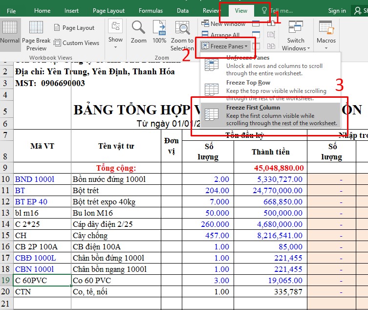 Hướng dẫn cách đóng băng cột, dòng trong Excel đơn giản nhất