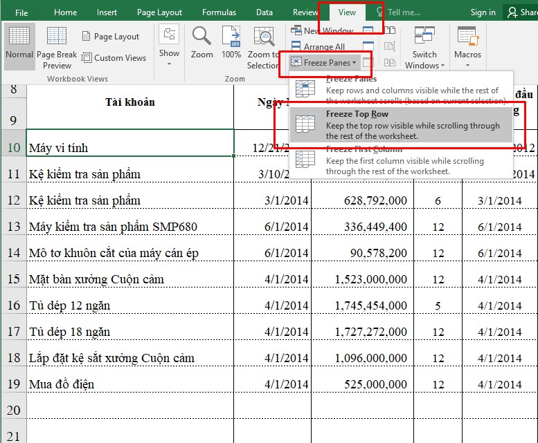 Hướng dẫn cách đóng băng cột, dòng trong Excel đơn giản nhất