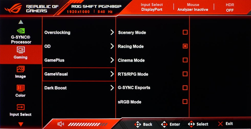 Tính năng OSD trên Asus ROG Swift PG248QP 