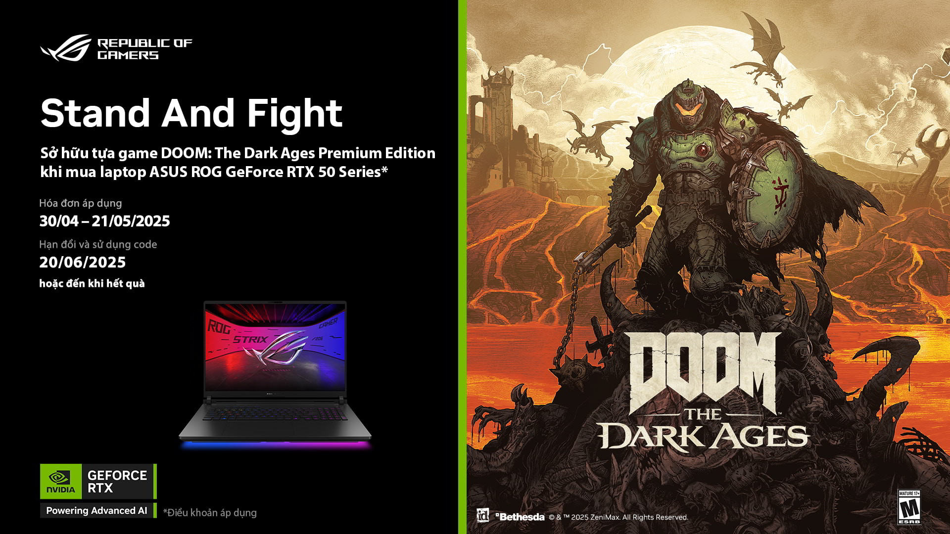 [CTKM ASUS] MUA LAPTOP NHẬN NGAY DOOM: THE DARK AGES PREMIUM EDITION