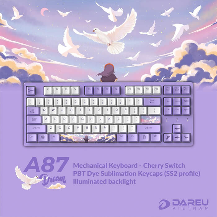 Bàn phím cơ DAREU A87 DREAM PBT Red CHERRY switch