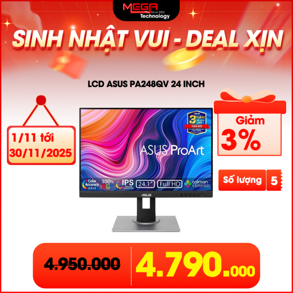 LCD Asus PA248QV 24 inch IPS 75Hz 5ms Loa (có thể xoay 90 độ) (HDMI, DP)