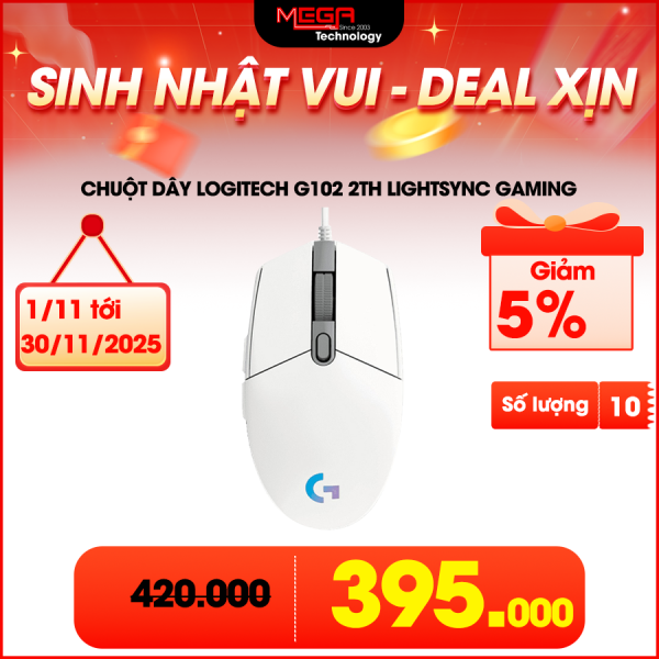 Chuột dây Logitech G102 2th Lightsync Gaming (màu trắng)