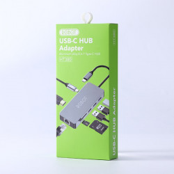 Hub Robot Type C chuyển đổi đa năng 8 in 1 HT380 Xám( USB 3.0 2.0, HDMI,DP,TF, MicroS,SD)