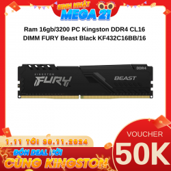 Ram 16gb/3200 PC Kingston DDR4 CL16 DIMM FURY Beast Black KF432C16BB/16