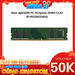 Ram 4gb/3200 PC Kingston DDR4 CL22 (KVR32N22S6/4)