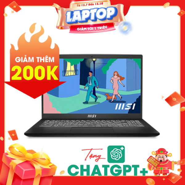 Laptop MSI Modern 15 B13M-438VN Đen (Cpu i5-1335U, Ram 8GB, SSD 512GB, 15.6 inch FHD, Win 11)