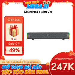 Loa SoundMax SB201 2.0 (Aux, Bluetooth 5.0) RGB Màu xám