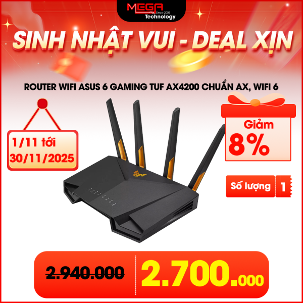 Router Wifi Asus 6 Gaming TUF AX4200 chuẩn AX, Wifi 6
