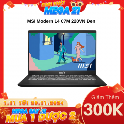 Laptop MSI Modern 14 C7M 220VN Đen (Cpu R5-7530U, Ram 8GB, SSD 512GB, Vga AMD Radeon Graphics, 14 inch FHD, Win 11 Home)