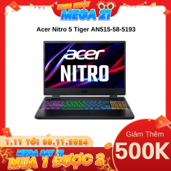 Laptop Gaming Acer Nitro 5 Tiger AN515-58-5193 (NH.QLZSV.004) Đen (Cpu i5-12450H, Ram 16GB, SSD 512GB, Vga RTX 4050 6GB, 15.6 inch FHD, Win 11 Home)