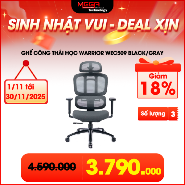 Ghế công thái học WARRIOR Ergonomic Chair - Hero series - WEC509 Black/Gray
