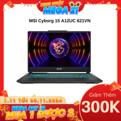 Laptop MSI Cyborg 15 A12UC 621VN Đen (Cpu i5-12450H, Ram 8GB, SSD 512GB, Vga RTX 3050 4GB, 15.6 inch FHD, Win 11 Home, Balo)