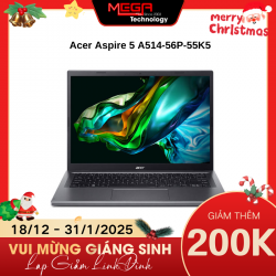 Laptop Acer Aspire 5 A514-56P-55K5 (NX.KHRSV.003) Xám (Cpu i5-1335U, Ram 16GB, SSD 512GB, Vga Xe Graphics, 14 inch WUXGA IPS 60Hz, Win 11SL, 1Y)