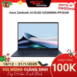 Laptop Asus Zenbook 14 OLED UX3405MA-PP151W Xanh (Cpu Ultra 5 125H, Ram 16GB, SSD 512GB, Vga Arc Graphics, 14 inch 3K OLED, Win 11SL, Túi)