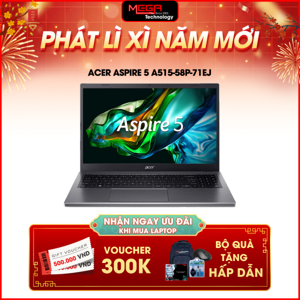 Laptop Acer Aspire 5 A515-58P-71EJ (NX.KHJSV.00A) Xám (Cpu i7-1355U, Ram 16GB, SSD 1TB, Vga UHD Graphics, 15.6 inch FHD, Win 11 Home)