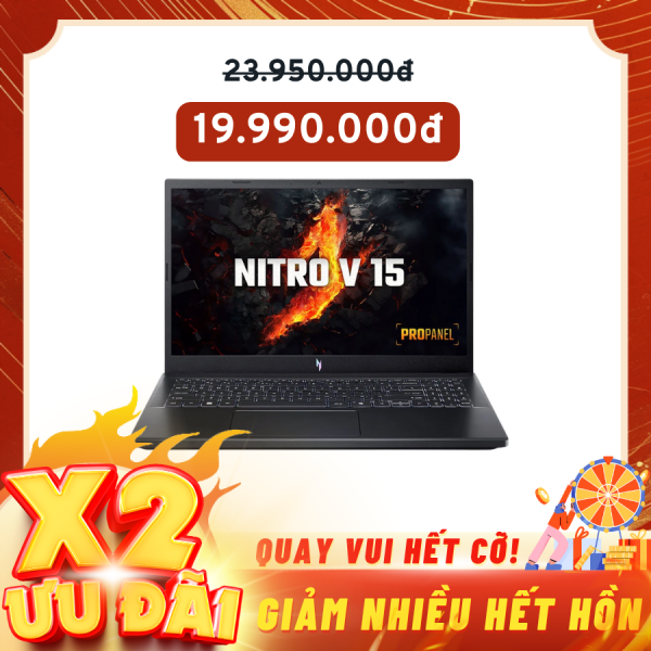 Laptop Acer Nitro V ANV15-51-72VS (NH.QNASV.004) Đen (Cpu i7-13620H, Ram 16GB(8gbx2), SSD 512GB, Vga RTX 2050 4GB, 15.6 inch FHD, 144Hz, Win11, 2Y)