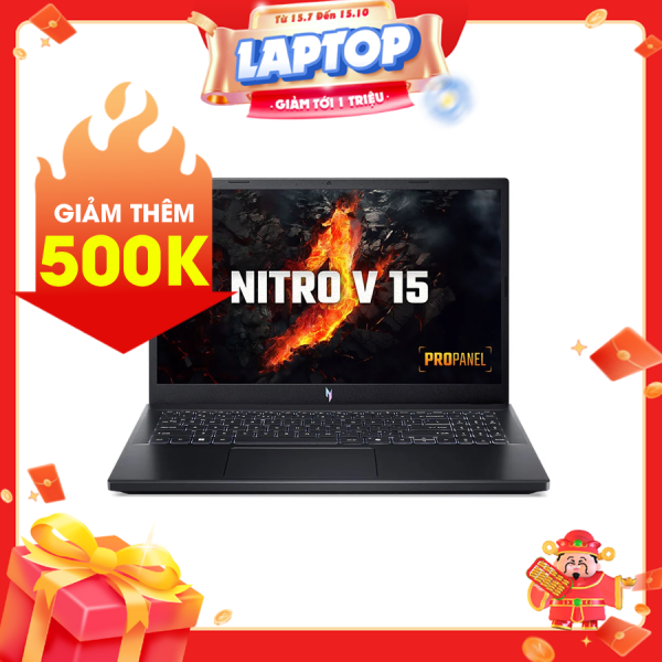 Laptop Acer Nitro V ANV15-51-72VS (NH.QNASV.004) Đen (Cpu i7-13620H, Ram 16GB(8gbx2), SSD 512GB, Vga RTX 2050 4GB, 15.6 inch FHD, 144Hz, Win11, 2Y)