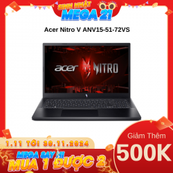 Laptop Acer Nitro V ANV15-51-72VS (NH.QNASV.004) Đen (Cpu i7-13620H, Ram 16GB(8gbx2), SSD 512GB, Vga RTX 2050 4GB, 15.6 inch FHD, 144Hz, Win11, 1Y)