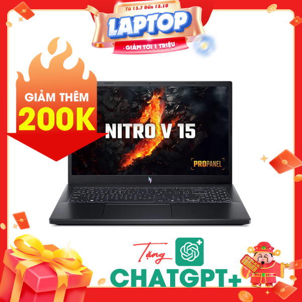 Laptop Acer Nitro V ANV15-51-72VS (NH.QNASV.004) Đen (Cpu i7-13620H, Ram 16GB(8gbx2), SSD 512GB, Vga RTX 2050 4GB, 15.6 inch FHD, 144Hz, Win11, 2Y)