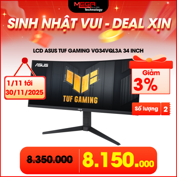 LCD ASUS TUF GAMING VG34VQL3A 34 inch 2K (3440 x 1440) VA 180Hz 1ms sRGB 125% HDR Cong(DP, HDMI)