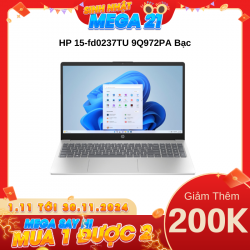 Laptop HP 15-fd0237TU 9Q972PA Bạc (Cpu i5-1334U, Ram 8GB(2x4gb), SSD 512GB, Intel Graphics,15.6 inch FHD, Webcam,3 Cell,Wlan ax+BT,Win11 Home 64)