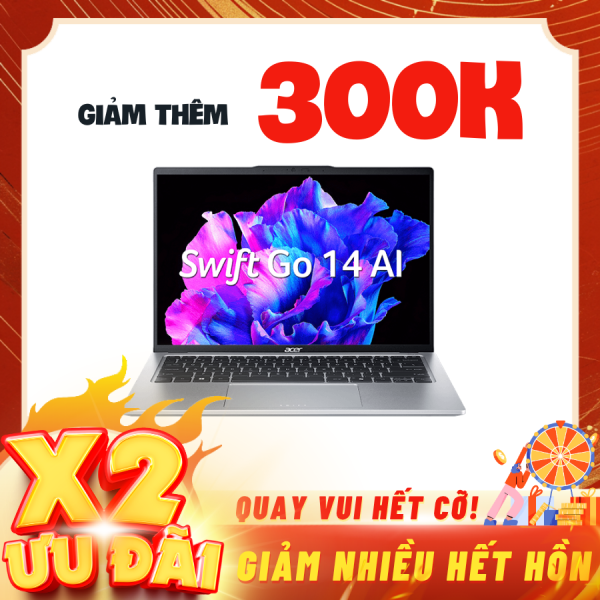 Laptop Acer Swift Go 14 SFG14-73-53X7 (NX.KSLSV.001) Bạc ( Cpu Ultra 5 125H, Ram 16Gb, SSD 512Gb, Vga Intel ARC Graphics, 14 inch (2880 x 1800) 2.8K IPS, Finger Print, Win11SL, 1Y)