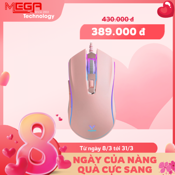 Chuột Có Dây Gaming Rapoo V25S màu hồng