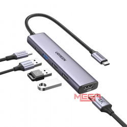 Bộ chuyển đổi USB-C sang 2*USB-A 2.0 + USB-A 3.0+HDMI+PD hỗ trợ 4K Ugreen (15495)