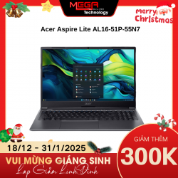 Laptop Acer Aspire Lite AL16-51P-55N7 NX.KX0SV.001 Xám ( Cpu i5-1235U, Ram 16GBx1, SSD 512GB, Vga Intel HD Graphics, 16 inch WUXGA, Win 11, 1Y)