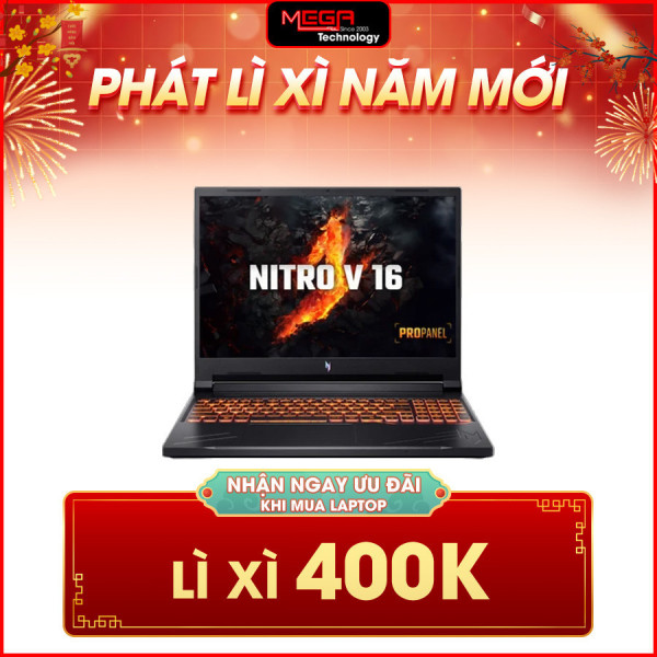 Laptop Acer Gaming Nitro V ANV16-41-R36Y NH.QP1SV.004 Đen ( Cpu Ryzen 7 -8845HS, Ram 16GB, SSD 512GB, Vga RTX 4050 6GB, 16 inch WUXGA 165Hz, Win 11)