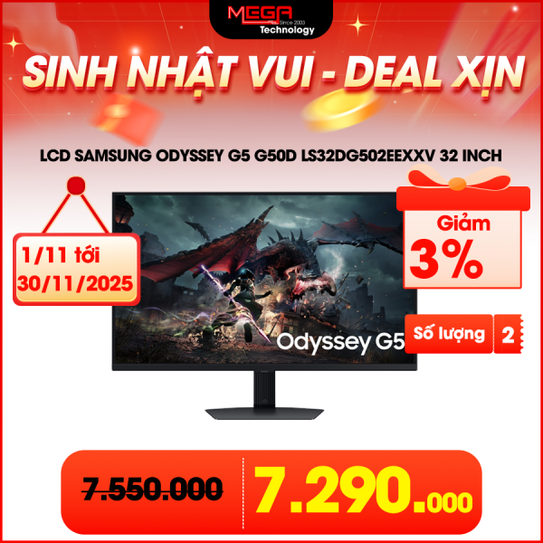 LCD Samsung Odyssey G5 G50D LS32DG502EEXXV 32 inch 2K- QHD IPS 180Hz 1ms( HDMI, DP) cable HDMI, DP