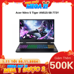 Laptop Gaming Acer Nitro 5 Tiger AN515-58-773Y (NH.QFKSV.001.16G) Đen (Cpu i7-12700H, Ram 16GB, SSD 512GB, Vga RTX 3050Ti 4GB, 15.6 inch FHD 144Hz, Win 11H, 1Y)