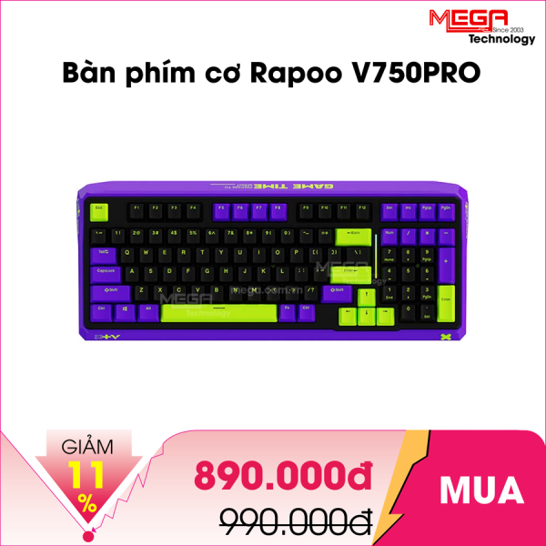 Bàn phím cơ gaming Rapoo V750PRO-98 Black Purple Green, Optical Red Switch, 12609
