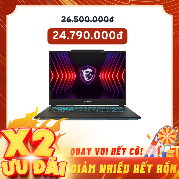 Laptop MSI Cyborg 14 A13VE 090VN Đen ( Cpu i7-13620H, Ram 16GB(8gbx2), SSD 512GB, Vga RTX 4050 6GB, 14 inch FHD+ IPS 144Hz, Win11, Balo, 2Y)