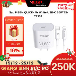 Củ sạc PISEN QUICK- Mr White USB-C 20W TS-C135A (kèm cable lightning)