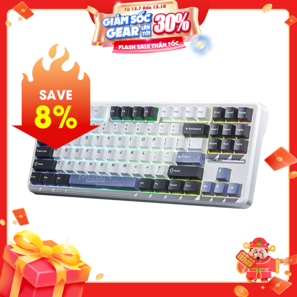 Bàn phím Gaming không dây AULA 3 mode F87 Đen Trắng Xanh dương, Grey Wood V4 Switch