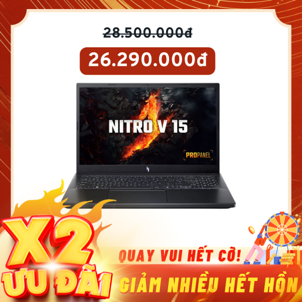 Laptop Acer Nitro V 15  ANV15-51-73UU (NH.QN9SV.00C) Đen (Cpu i7-13620H, Ram 16GB DDR5, SSD 512GB, Vga RTX 3050 6GD6, 15.6 inch FHD IPS 180hz, Win11)