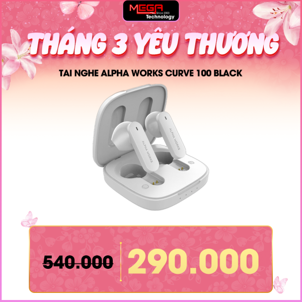 Tai nghe Bluetooth Alpha Works CURVE 100 White (Bluetooth V5.4) (AW-CURVE)