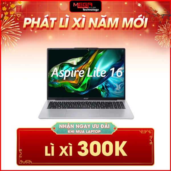 Laptop Acer Aspire Lite 16 Gen 2 AL16-52P-76DU NX.J2SSV.005 Bạc ( Cpu core i7-1355U, Ram 16GBx1, SSD 512GB, Vga Iris Xe Graphics, 16 inch WUXGA IPS 60Hz, Win11 Home, 1Y)
